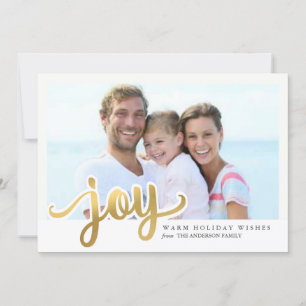 Gold Foil Effect Christmas Joy Hand Script Photo Holiday Card