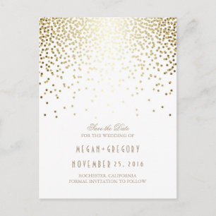 gold foil effect confetti elegant save the date announcement postcard