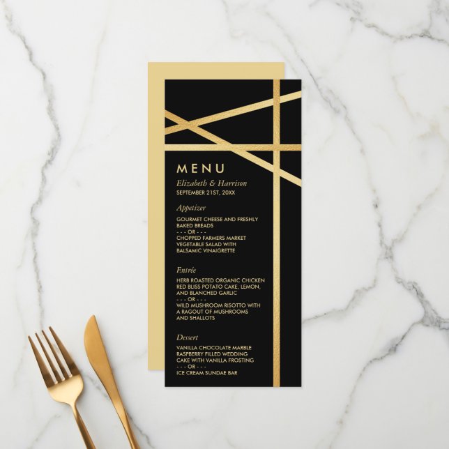 Gold Foil Effect Geometric Style Wedding Menu (Front/Back In Situ)
