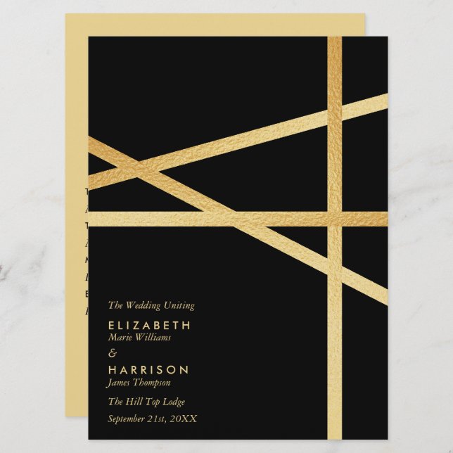 Gold Foil Effect Geometric Style Wedding Programme (Front/Back)