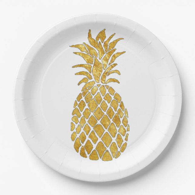 gold foil effect pineapple design paper plate (Front)