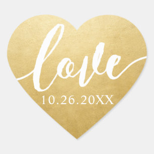 Gold Foil Effect Script Wedding Love in a Heart Sticker