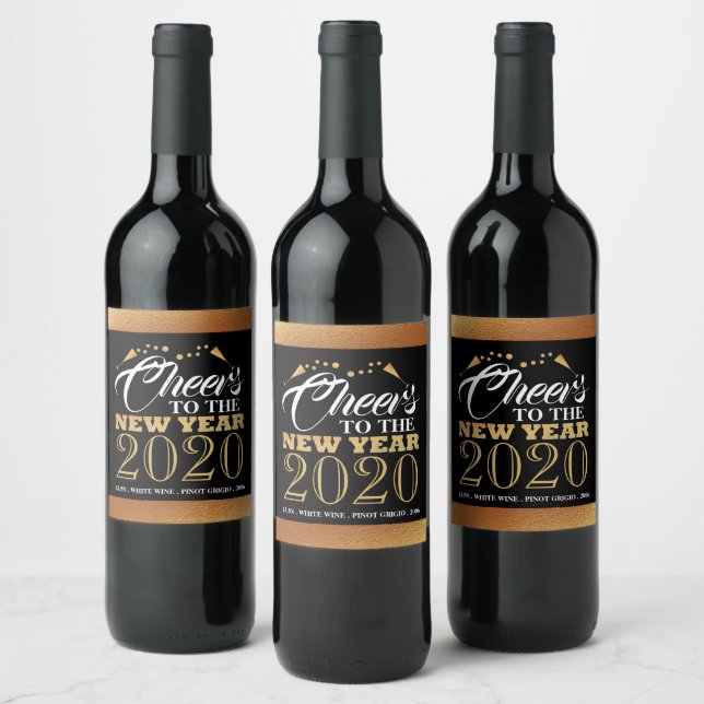 Gold Foil Effect, Sparkling Wine Bubbles, New Year Wine Label (Bottles)