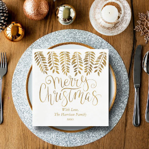 Gold Foil Effect Typography Merry Christmas Napkin