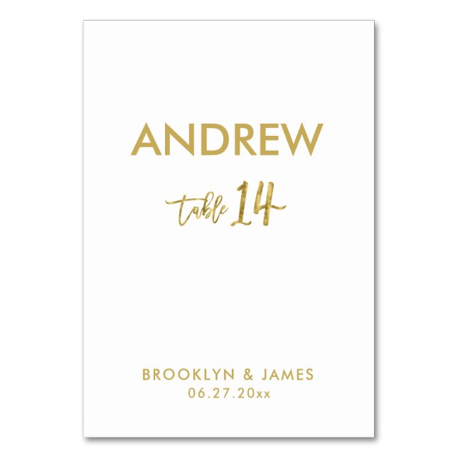 Gold Foil Effect Wedding Table Cards Table 14 (Front)