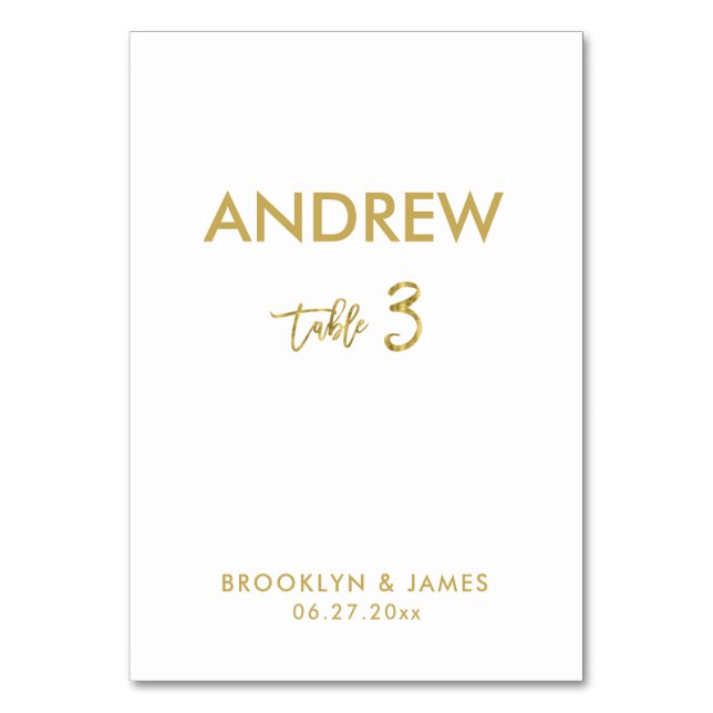 Gold Foil Effect Wedding Table Cards Table 3 (Front)
