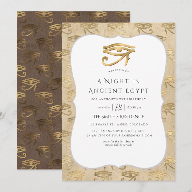 Gold Foil Egyptian Themed Party Invitation (Front/Back)