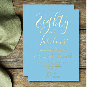 Gold Foil Eighty & Fabulous blue 80th Birthday