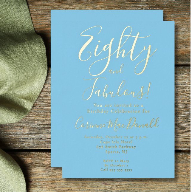 Gold Foil Eighty & Fabulous blue 80th Birthday (Creator Uploaded)