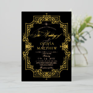 Gold Foil Elegance Black Script Photo Wedding
