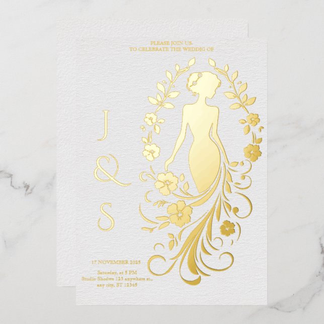 Gold Foil Elegant Bride Wedding  (Front/Back)