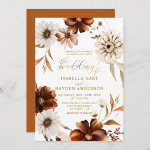 Gold Foil Elegant Fall Boho Terracotta Wedding Invitation