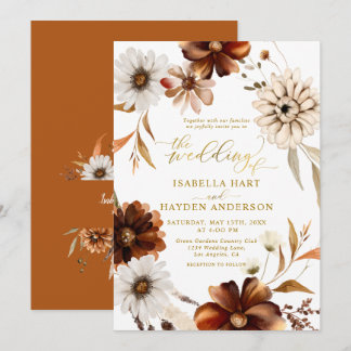 Gold Foil Elegant Fall Boho Terracotta Wedding Invitation