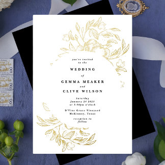 Gold Foil Elegant Hand Drawn Botanical Wedding
