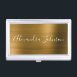 Gold Foil Elegant Modern Luxury Business Card Holder<br><div class="desc">Faux Gold Foil Metallic Stainless Steel Minimalist Business Card Holder with white lettered script signature typography for the monogram. The Gold Foil Metal Business Card Holders can be customised with your name. Please contact the designer for customised matching items.</div>