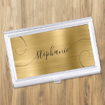 Gold Foil Elegant Script Curly Name Business Card Holder<br><div class="desc">An elegant signature style script name design with extra curly tails.
The background features a faux gold foil digital art creation that prints like a photo.
Customize the font size or move it as needed for longer or shorter names.
Create your own business card case for her.</div>