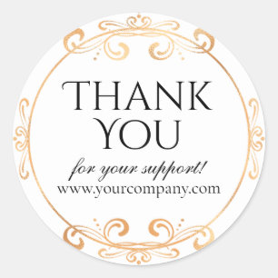 Gold Foil Elegant Swirls Luxury White Thank You Classic Round Sticker