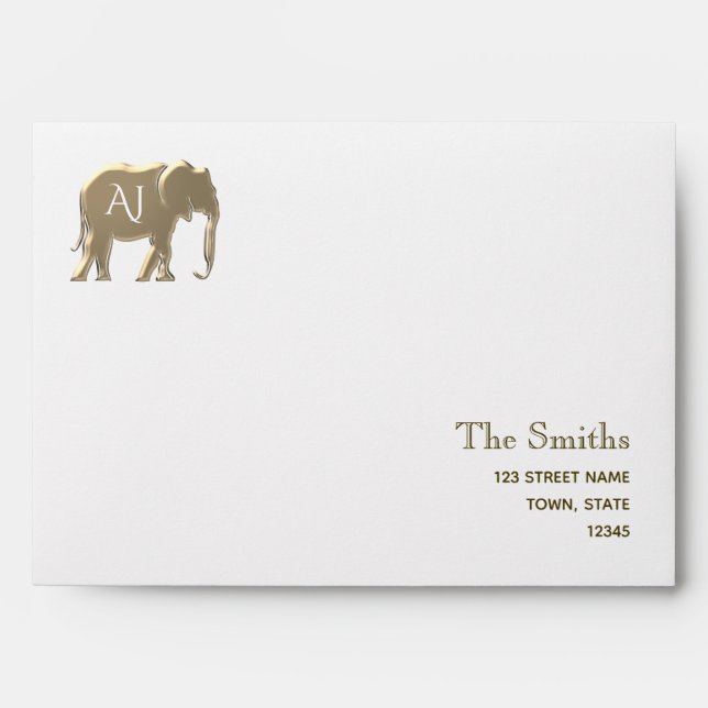 Gold Foil Elephant Monogram Wedding Invitation Envelope (Front)