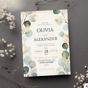 Gold Foil Eucalyptus Elegant Botanical Leaves Invitation