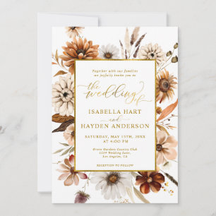 Gold Foil Fall Boho Marsala Terracotta Wedding Invitation