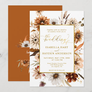 Gold Foil Fall Boho Seasonal Terracotta Wedding Invitation