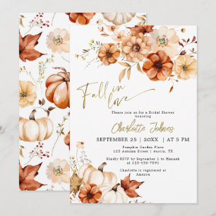 Gold Foil Fall In Love Cream Pumpkin Bridal Shower Invitation