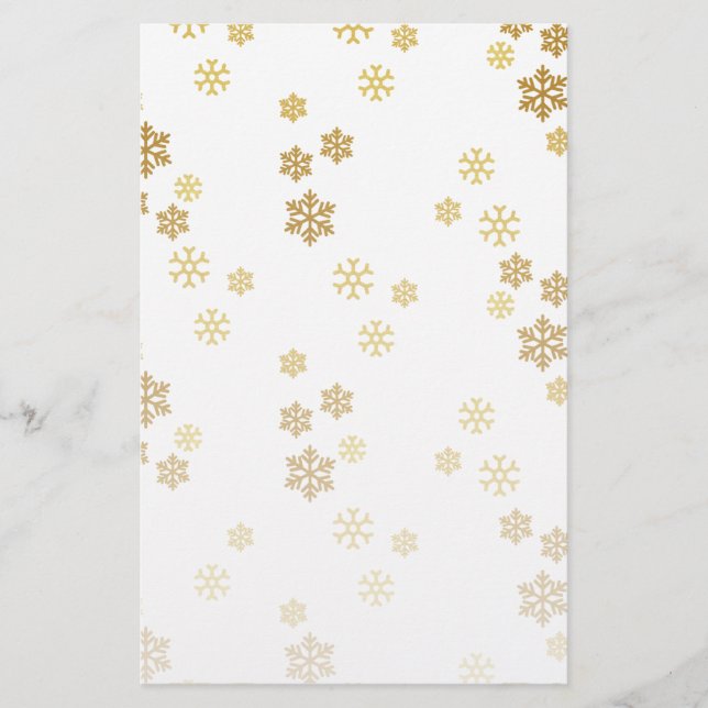 Gold Foil Falling Snowflakes Stationery (Front)
