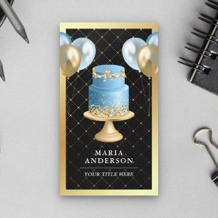 Gold Foil Fancy Blue Cake Balloons Event Planner Business Card
