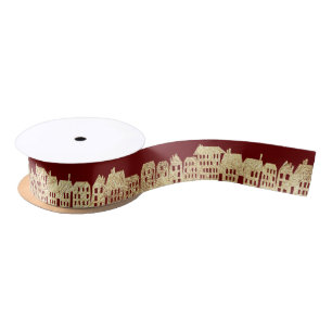 Gold Foil Festive Holiday Red Satin Ribbon
