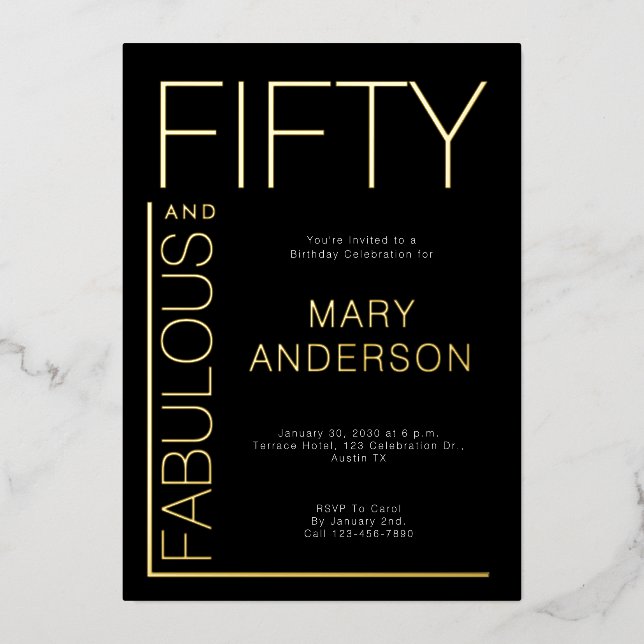 Gold Foil Fifty and Fabulous 50th Birthday Party (Front)