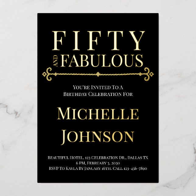 Gold Foil Fifty and Fabulous 50th Birthday Party (Front)