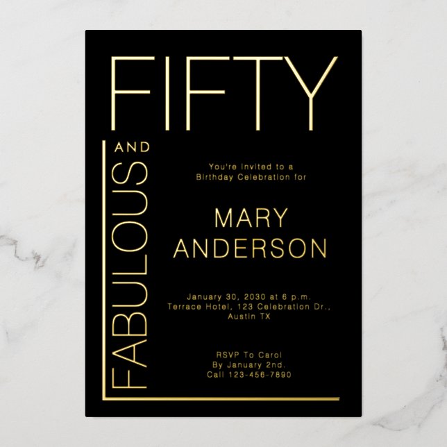 Gold Foil Fifty and Fabulous 50th Birthday Party (Front)