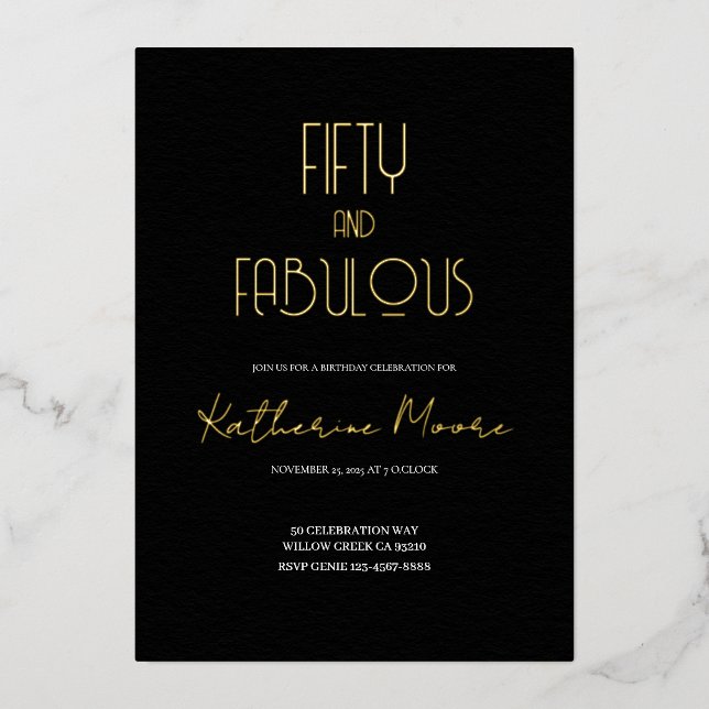 Gold Foil Fifty and Fabulous 50th Birthday Party F (Front)