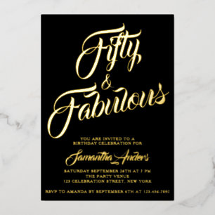 Gold Foil Fifty and Fabulous Script 50th Birthday 