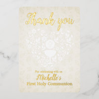 Gold Foil First Holy Communion Thank You Card