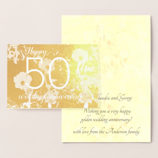 Gold Foil Floral 50th Wedding Anniversary Card (Display)