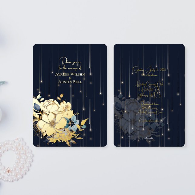 Gold Foil Floral and Lights Navy Elegant Wedding (Creator Uploaded)