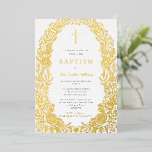 Gold Foil Floral Baptism Invitation