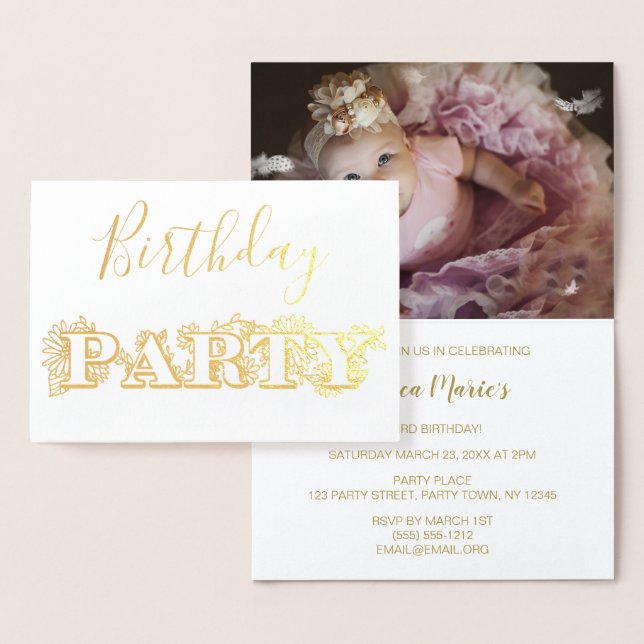Gold Foil Floral Birthday Party Invitation Photo (Display)