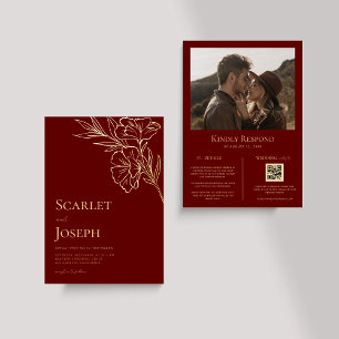 Gold Foil Floral Crimson Red All-in-One Wedding
