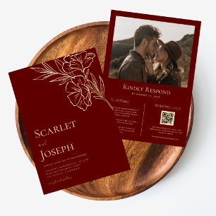 Gold Foil Floral Crimson Red All-in-One Wedding