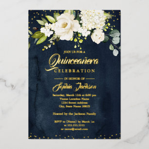 GOLD FOIL Floral Gold Navy Quinceanera