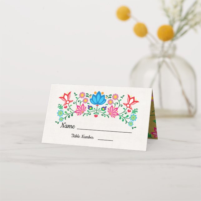 Gold Foil Floral Mexican Fiesta table cards (Front)