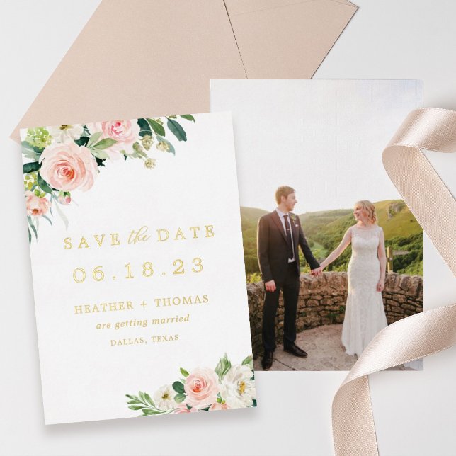 Gold Foil Floral Photo Save The Date  (Creator Uploaded)