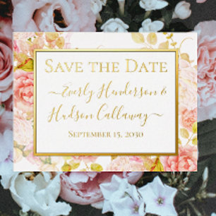 Gold Foil Floral Pink Gold Border Wedding RSVP     Invitation Postcard