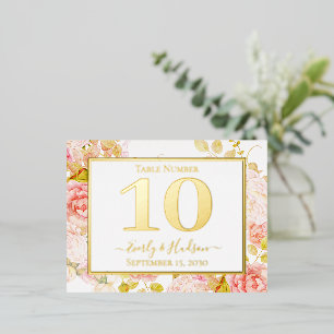 Gold Foil Floral Pink Gold Wedding Table Number