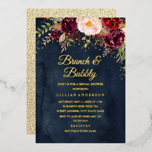 GOLD FOIL Floral Red Burgundy Brunch And Bubbly Fo