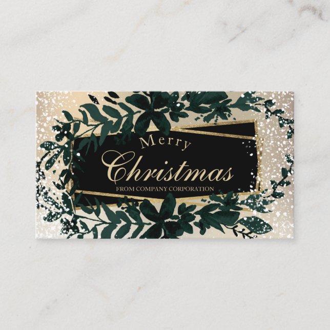 Gold foil Floral snow Christmas corporate wish Business Card (Front)