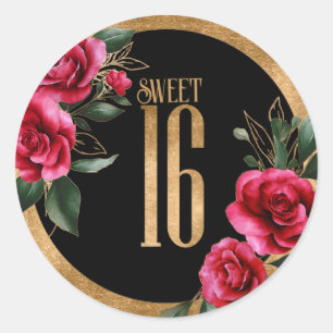 Gold Foil Floral Sweet Sixteen Black ID756 Classic Round Sticker
