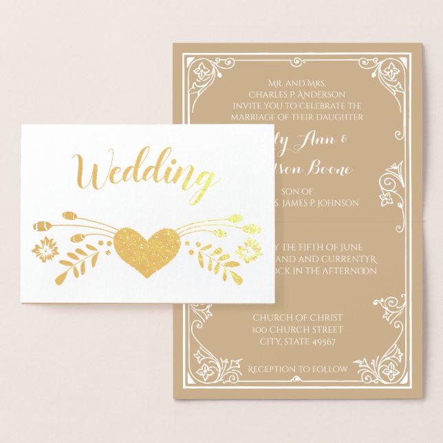 Gold Foil Floral Typography Wedding Invitations (Display)